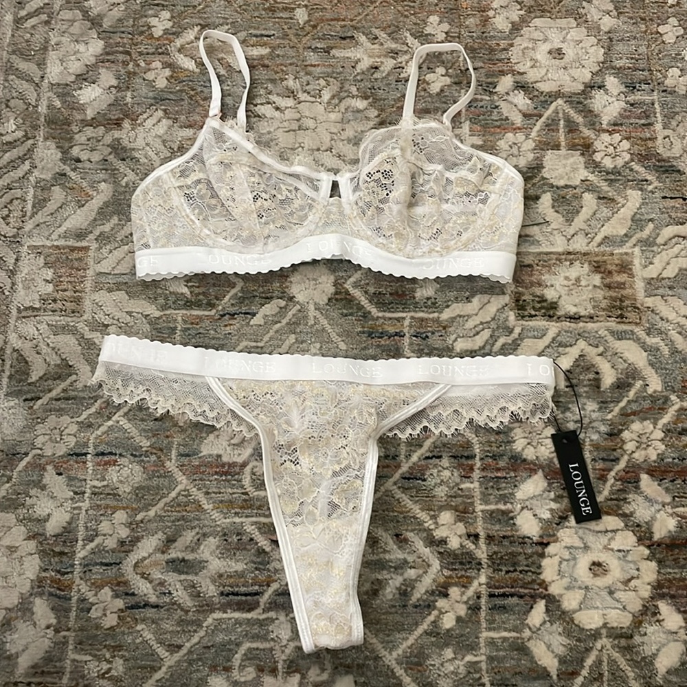Lounge Desire White and Gold Balcony Bra and Panty Set